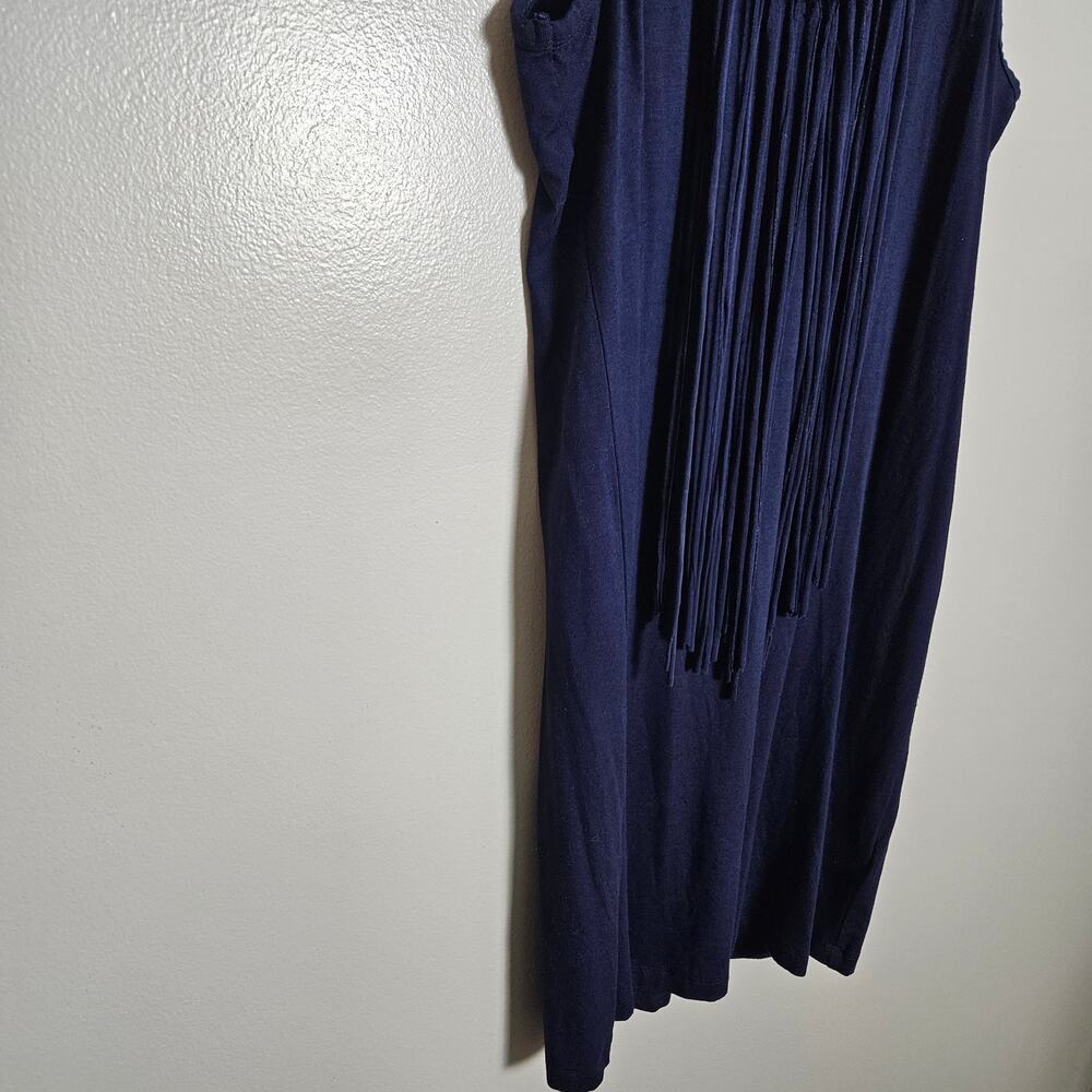 Trina Turk Althea Fringe Navy Blue Tank Style Dress Sz Small Petite - Picture 4 of 13